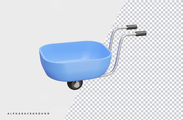 Kruiwagen 3d render pictogram render illustratie geïsoleerd premium psd