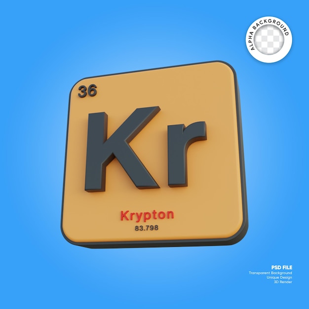 Krypton scheikundig element periodiek 3d render