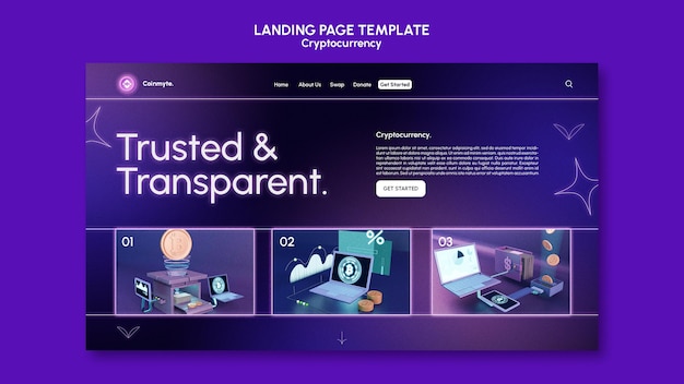 Kryptovaluta designtemplate av landingsside