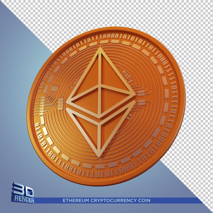 PSD kryptowaluta złota ethereum coin renderowania 3d na białym tle