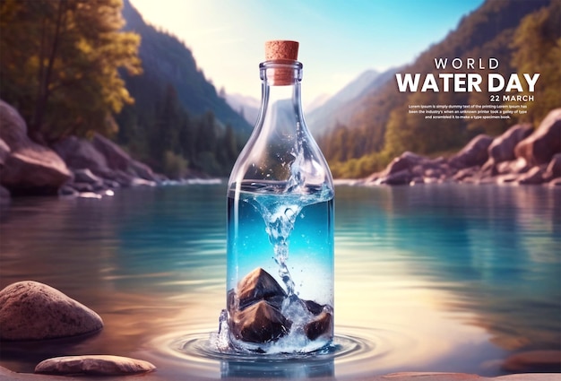 Kryształowa Butelka Wypełniona Od Wewnątrz Odrobiną Czystej Wody Z Tłem Rzeki