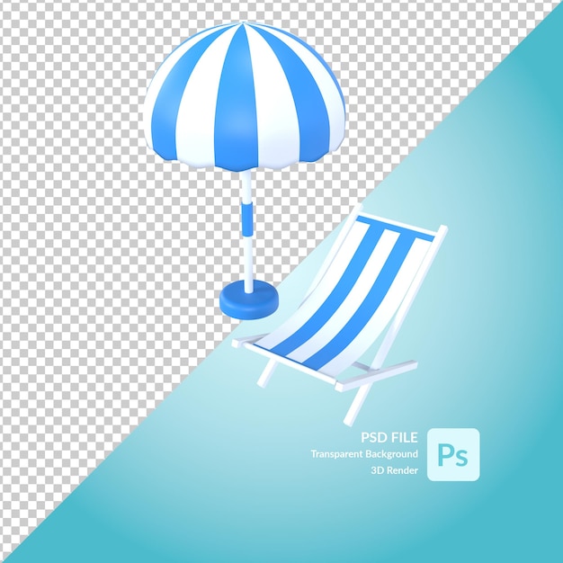 Krzesło Plażowe Z Parasolem Renderowania Ilustracji 3d