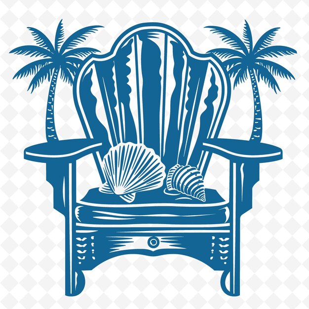 PSD krzesło w stylu domu plażowego z projektem muszli morskich i kolekcją motywów dekoracyjnych palm tree s illustration