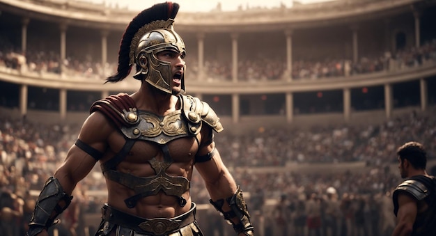 PSD krzyczący rzymski gladiator rzymski żołnierz