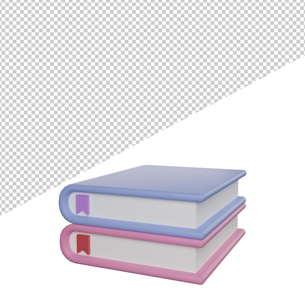 Książka edukacja szkoły z widokiem z boku znaku 3d renderowania ilustracja ikona przezroczyste tło