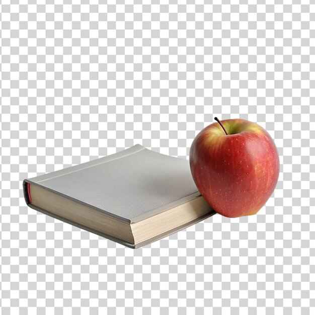 PSD książka i jabłko izolowane na przezroczystym tle