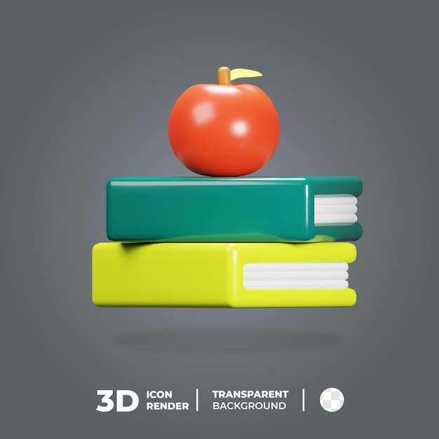 PSD książka ikona 3d i jabłko
