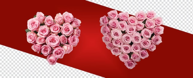 PSD kształt serca ułożony z zestawem różowych róż na walentynki