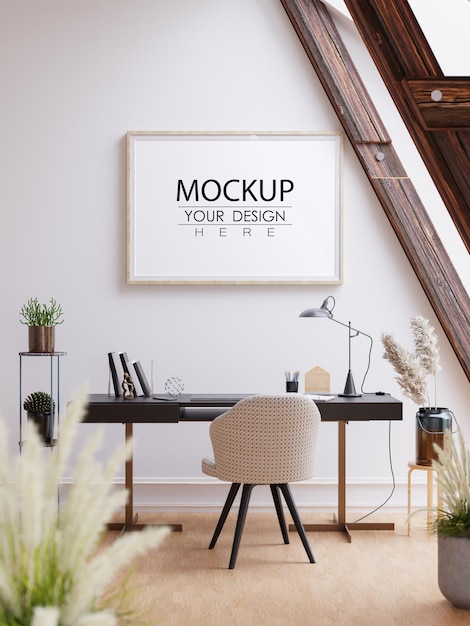 kunst aan de muur of canvas frame Mockup boven bureau