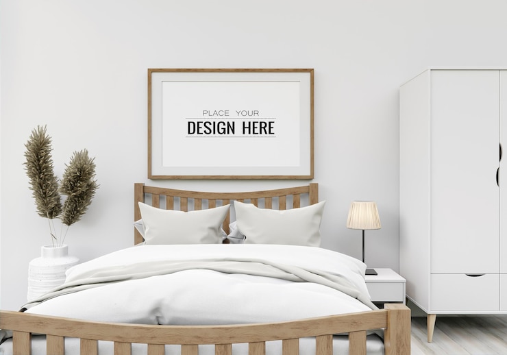 PSD kunst aan de muur of canvas frame mockup interieur in een slaapkamer