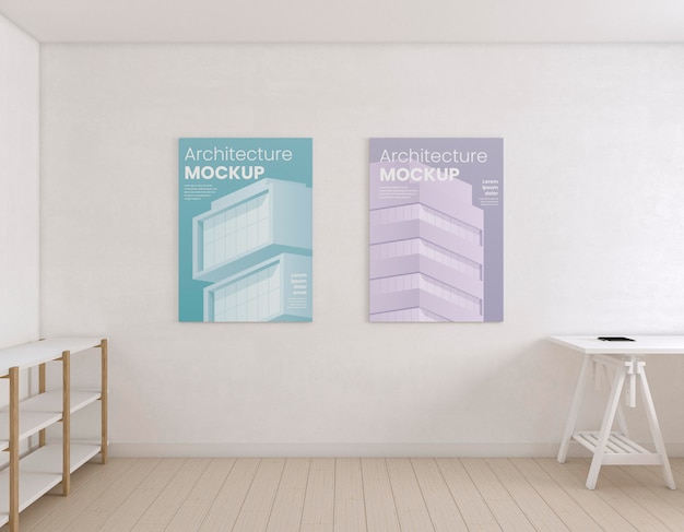 PSD kunstenaarskamer met mockup voor architectuurposter