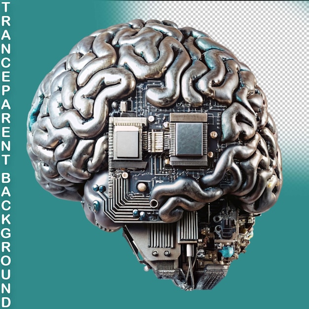 PSD kunstmatige intelligentie en het futuristische brein versmelting van technologie en mensheid op een transparante achtergrond