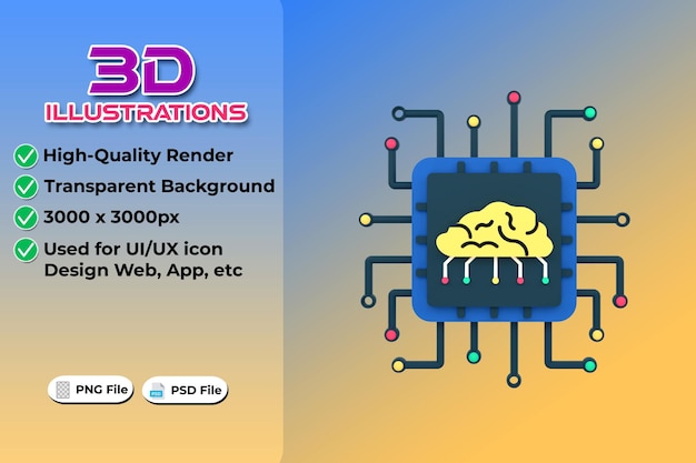PSD kunstmatige intelligentie moderne computing concept 3d-rendering geïsoleerd op transparante achtergrond ui ux pictogram ontwerp web en app trend