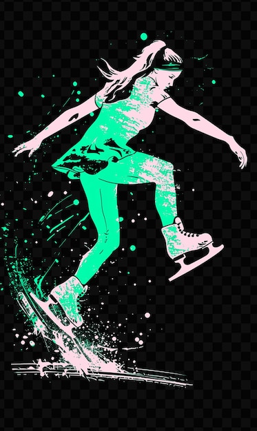 PSD kunstschaatser die springt met schaatsen en kostuum met g tshirt tattoo ink outline cnc design