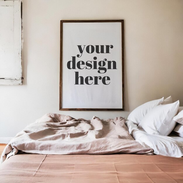 PSD kunstwerk frame interieur render in poster mockup met ingelijste illustratie