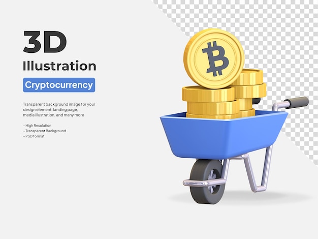 Kupowanie Bitcoinów Z Ikoną Taczki Symbol Kryptowaluty 3d Render Ilustracja