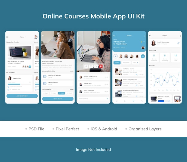 Kursy online Zestaw UI aplikacji mobilnej