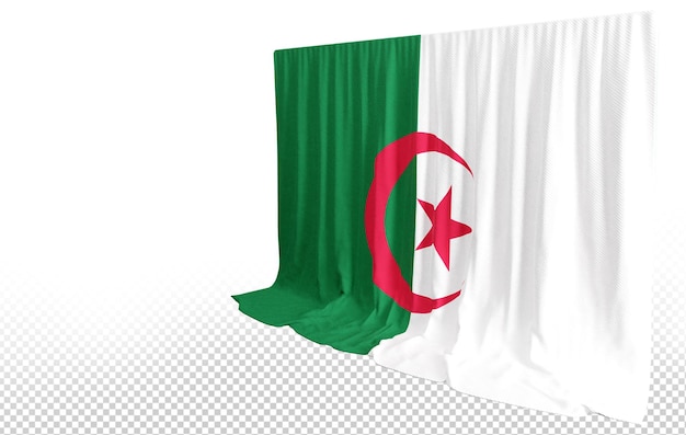 PSD kurtyna z flagą algierii w renderowaniu 3d odporność w kolorach algierii