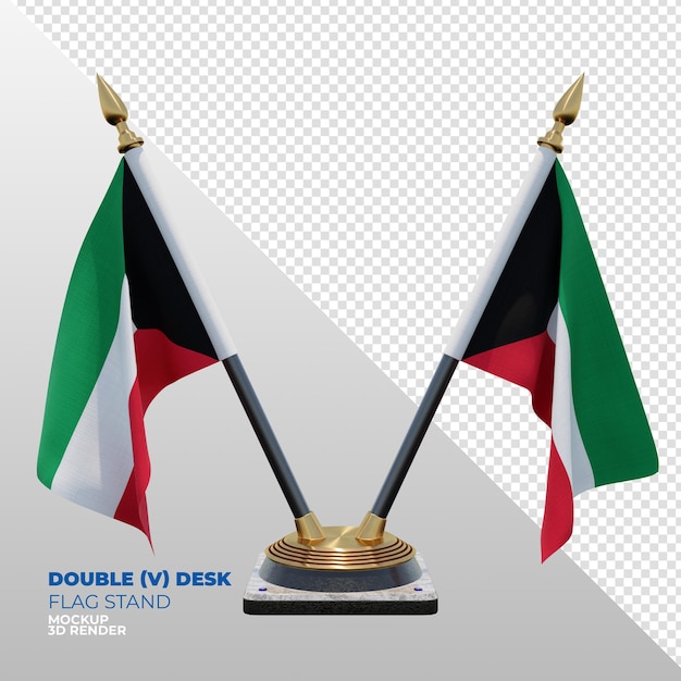 PSD supporto per bandiera da scrivania doppia testurizzato 3d realistico kuwait per composizione