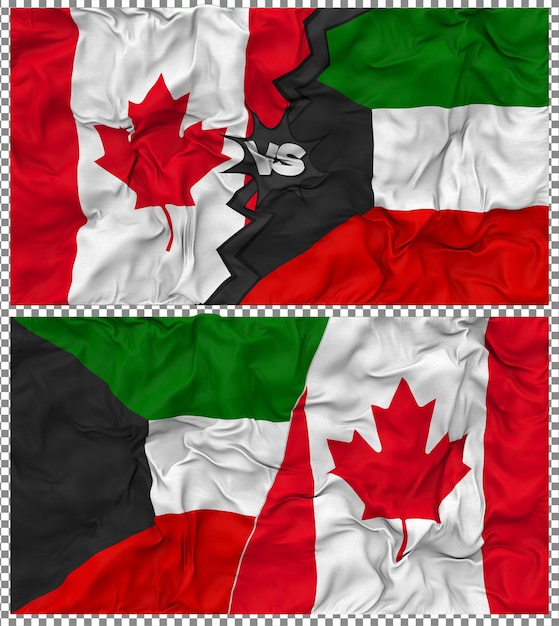 Kuwait vs Canada Half Combined Flag Cloth Bump Texture Rendering 3D (Kuwajt przeciwko Kanadzie)