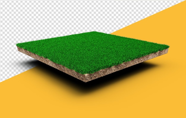 PSD kwadrat pola zielonej trawy na białym tle zielona trawa i przekrój poprzeczny tekstury gruntu skalnego