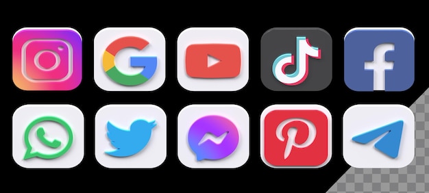 Kwadratowa Ikona Mediów Społecznościowych O Wysokiej Rozdzielczości 3d Ustawiona W Widoku Z Góry
