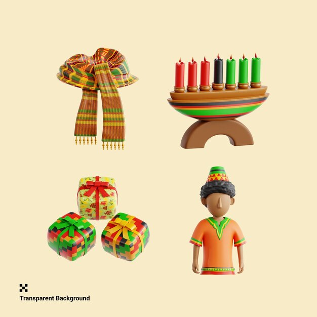 PSD kwanzaa 3d icon sjaal kinara kaars geschenk jongen