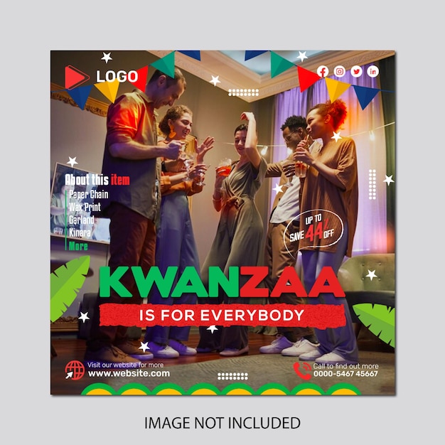 PSD kwanzaa party flyer with social media banner or instagram post template