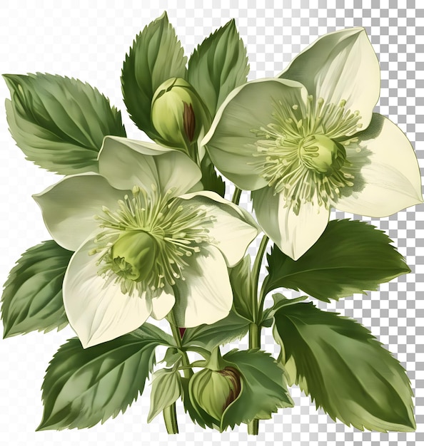 PSD kwiat hellebore vintage retro ilustracja izolowane botaniczne przezroczyste tło