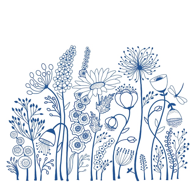 Kwiat prosty wektor Doodle zarys rośliny rysunki silueta elementu