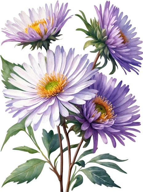 Kwiaty Astry Z Nowej Anglii Obraz Akwarelowy Kwiatów Astry Z Nowej Anglii