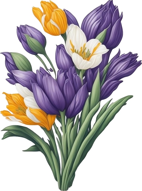 PSD kwiaty krokuza rysunek akwarelowy z bliska kwiatów krokuza