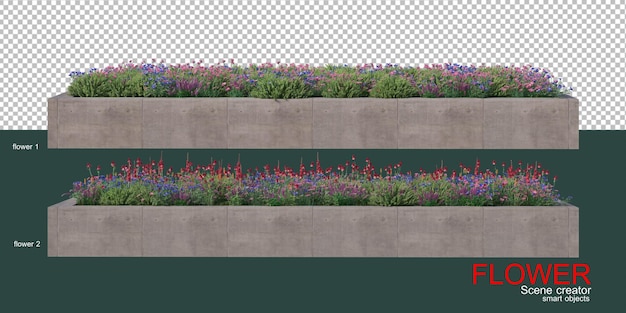 PSD kwiaty w kwadratowej cementowej doniczce