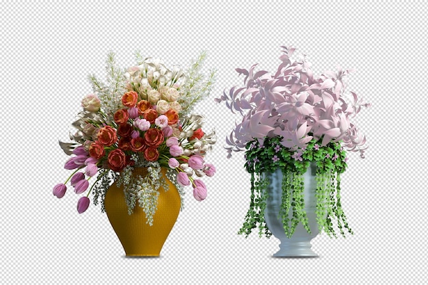 PSD kwiaty w wazonie w renderowaniu 3d na białym tle
