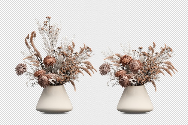 Kwiaty w wazonie w renderowaniu 3d na białym tle