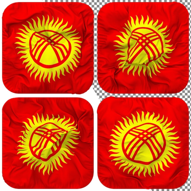 Bandiera del kirghizistan forma scudiero isolato diverso stile ondulato bump texture rendering 3d