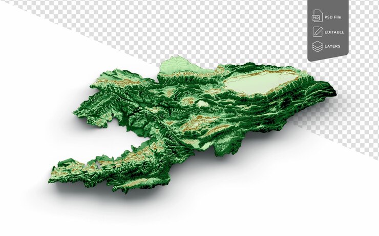 PSD kyrgyzstan topographic map 3d realistic map color 3d illustration