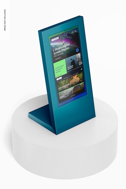 PSD l shape digital screen display on podium mockup