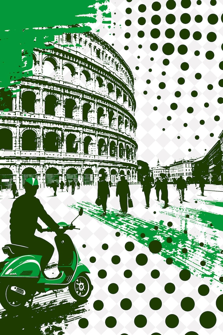 PSD la passeggiata scene in rome with the colosseum in the backg italy culture illustration design