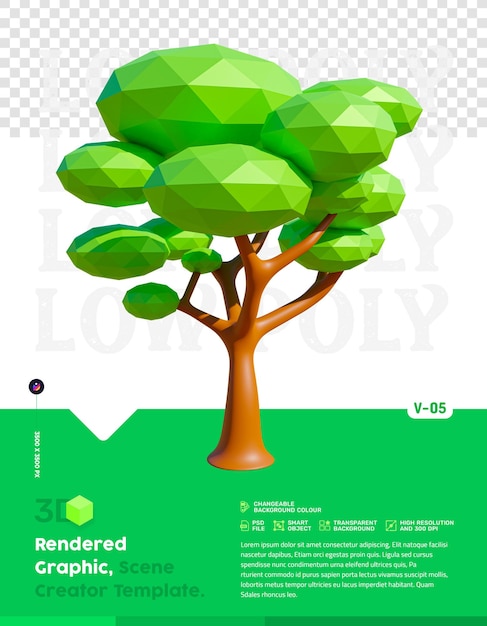 Laag poly boom 3D-rendering geïsoleerd