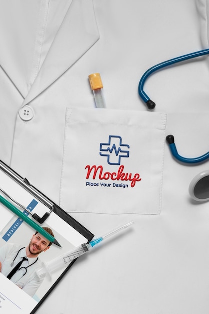 PSD lab coat with label mock-up pocket