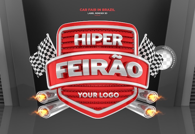 PSD label auto fair in brazil 3d render template design portuguese