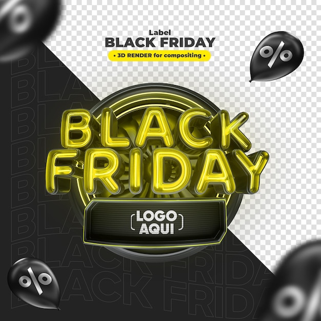 Label black friday 3d gele render voor marketingcampagnes in brazilië in het portugees