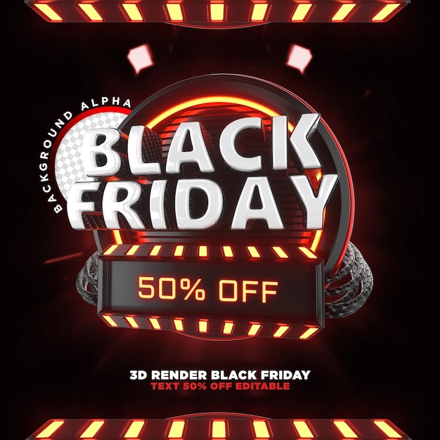 Label black friday 3d realistic render for promotion campaigns and offers