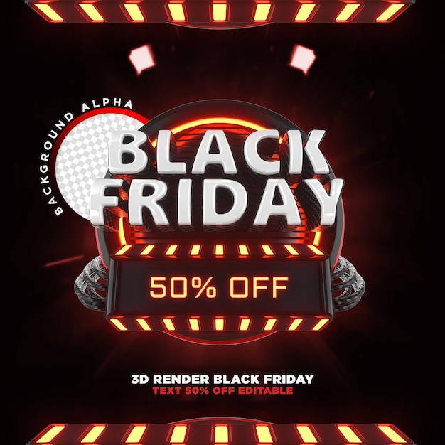 Etichetta il rendering realistico 3d del black friday per campagne promozionali e offerte