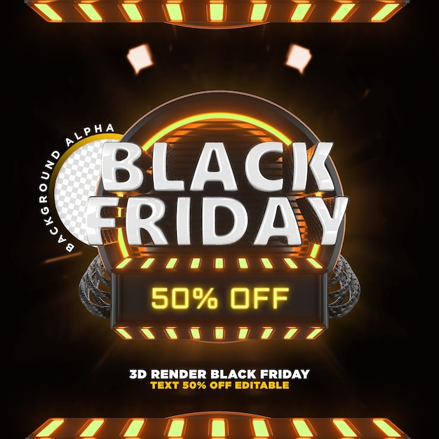 Label black friday 3d realistic render for promotion campaigns and offers