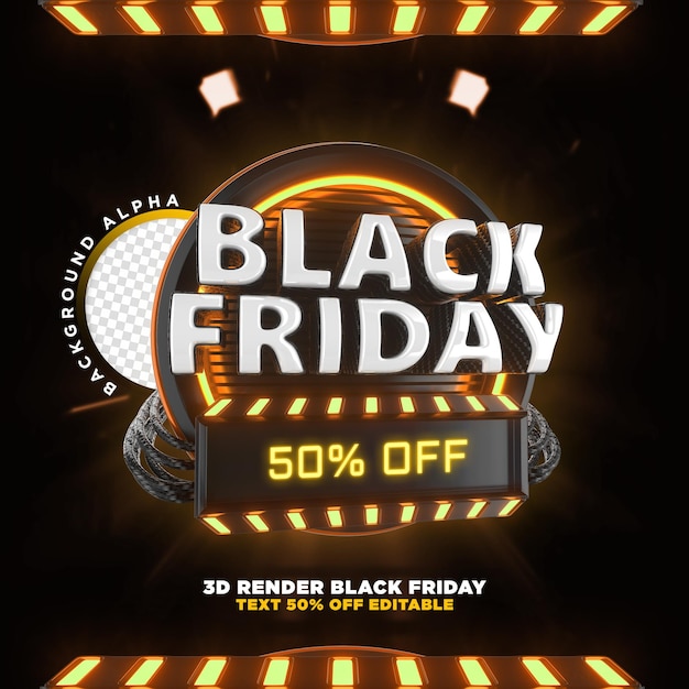 Label black friday 3d realistic render for promotion campaigns and offers