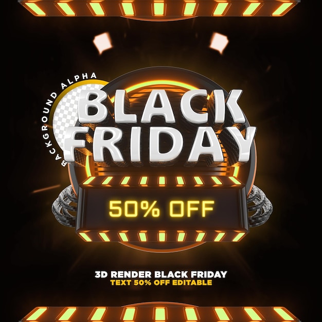 Label black friday 3d realistic render for promotion campaigns and offers