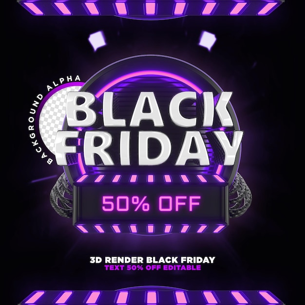 PSD etichetta il rendering realistico 3d del black friday per le campagne promozionali e le offerte