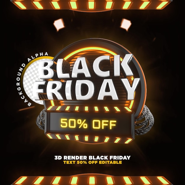 Label black friday 3d-realistische render voor promotiecampagnes en aanbiedingen